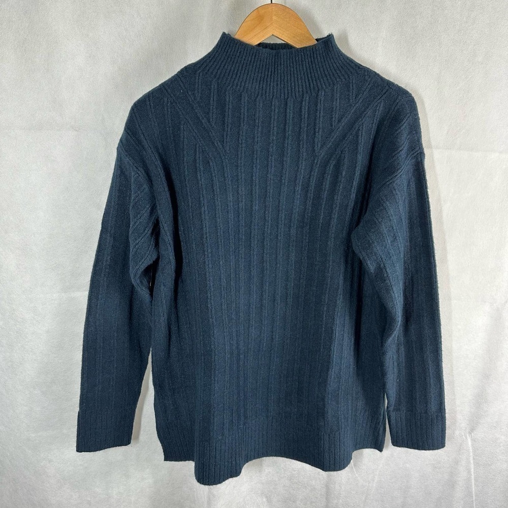 Lululemon Twin Rib Turtleneck Wool Blend Sweater Size 10 Navy Blue